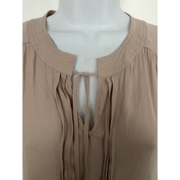 Ro & De Boho Peasant Ruffle Blouse Top Shirt Tie Keyhole Pleats Short Sleeve S M - Picture 2 of 5